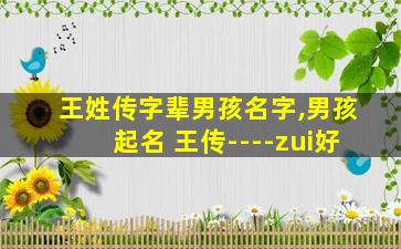 王姓传字辈男孩名字,男孩起名 王传----zui
好